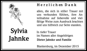 Traueranzeige von Sylvia Jahnke  von Magdeburger Volksstimme