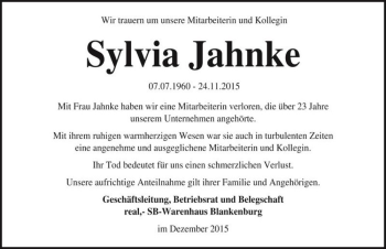 Traueranzeige von Sylvia Jahnke  von Magdeburger Volksstimme