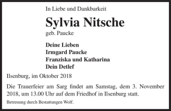 Traueranzeige von Sylvia Nitsche (geb. Paucke)  von Magdeburger Volksstimme