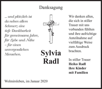 Traueranzeige von Sylvia Radl  von Magdeburger Volksstimme