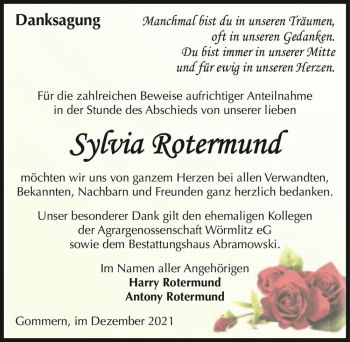 Traueranzeige von Sylvia Rotermund  von Magdeburger Volksstimme