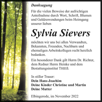 Traueranzeige von Sylvia Sievers  von Magdeburger Volksstimme