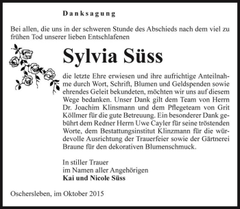 Traueranzeige von Sylvia Süss  von Magdeburger Volksstimme