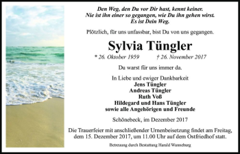 Traueranzeige von Sylvia Tüngler  von Magdeburger Volksstimme