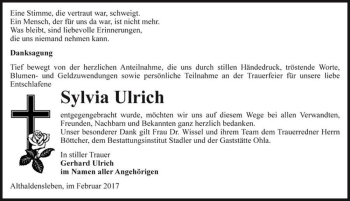 Traueranzeige von Sylvia Ulrich  von Magdeburger Volksstimme