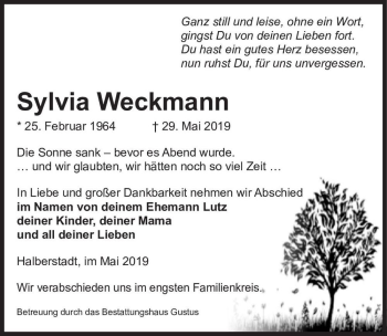 Traueranzeige von Sylvia Weckmann  von Magdeburger Volksstimme