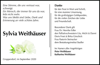 Traueranzeige von Sylvia Weithäuser  von Magdeburger Volksstimme