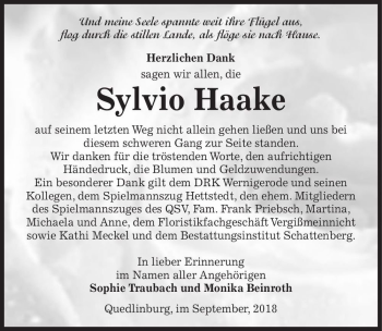 Traueranzeige von Sylvio Haake  von Magdeburger Volksstimme