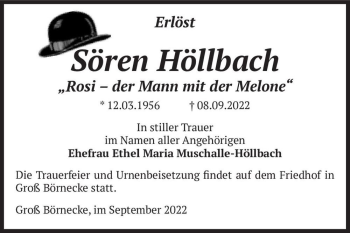 Traueranzeige von Sören Höllbach  von Magdeburger Volksstimme