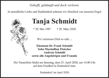 Traueranzeige von Tanja Schmidt  von Magdeburger Volksstimme
