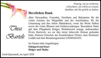 Traueranzeige von Thea Bartels  von Magdeburger Volksstimme