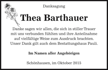 Traueranzeige von Thea Barthauer  von Magdeburger Volksstimme
