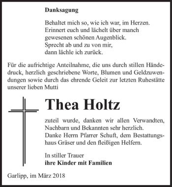 Traueranzeige von Thea Holtz  von Magdeburger Volksstimme