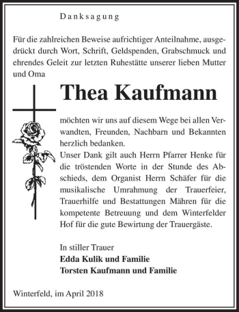 Traueranzeige von Thea Kaufmann  von Magdeburger Volksstimme