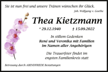Traueranzeige von Thea Kietzmann  von Magdeburger Volksstimme