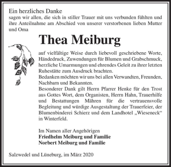 Traueranzeige von Thea Meiburg  von Magdeburger Volksstimme