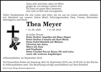 Traueranzeige von Thea Meyer  von Magdeburger Volksstimme