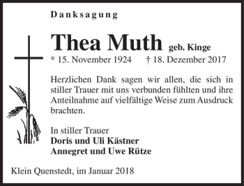 Traueranzeige von Thea Muth (geb. Kinge)  von Magdeburger Volksstimme