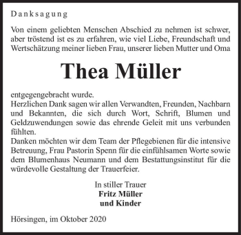 Traueranzeige von Thea Müller  von Magdeburger Volksstimme