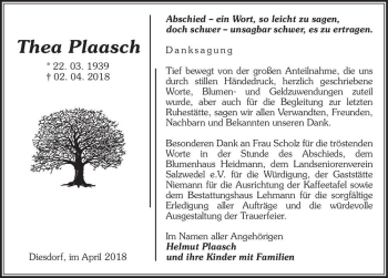 Traueranzeige von Thea Plaasch  von Magdeburger Volksstimme