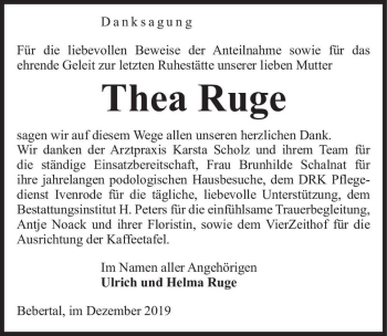 Traueranzeige von Thea Ruge  von Magdeburger Volksstimme