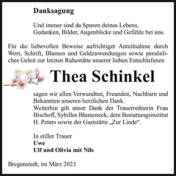 Traueranzeige von Thea Schinkel  von Magdeburger Volksstimme