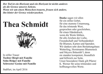 Traueranzeige von Thea Schmidt  von Magdeburger Volksstimme