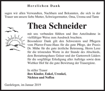 Traueranzeige von Thea Schneider  von Magdeburger Volksstimme