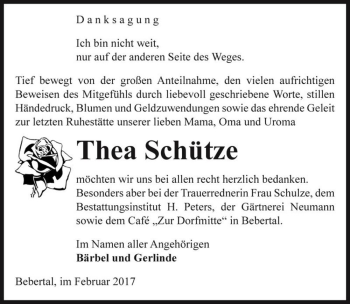 Traueranzeige von Thea Schütze  von Magdeburger Volksstimme