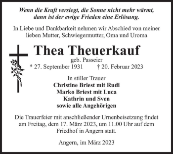 Traueranzeige von Thea Theuerkauf (geb. Passeier)  von Magdeburger Volksstimme