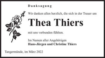 Traueranzeige von Thea Thiers  von Magdeburger Volksstimme
