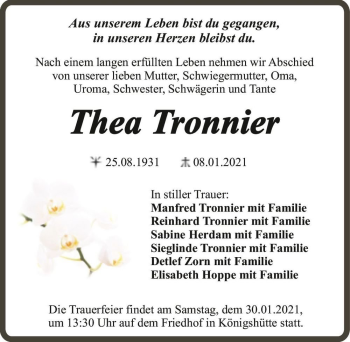 Traueranzeige von Thea Tronnier  von Magdeburger Volksstimme