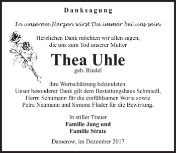 Traueranzeige von Thea Uhle (geb. Riedel)  von Magdeburger Volksstimme