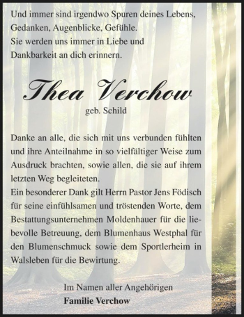Traueranzeige von Thea Verchow (geb. Schild)  von Magdeburger Volksstimme