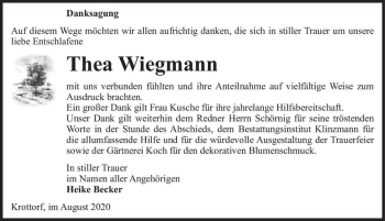Traueranzeige von Thea Wiegmann  von Magdeburger Volksstimme