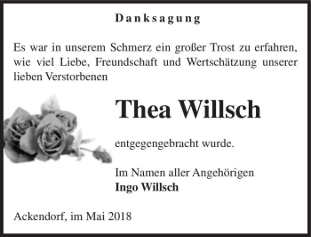 Traueranzeige von Thea Willsch  von Magdeburger Volksstimme
