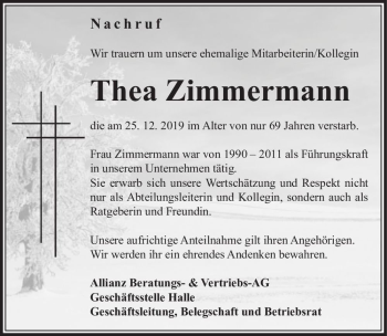 Traueranzeige von Thea Zimmermann  von Magdeburger Volksstimme