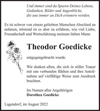 Traueranzeige von Theodor Goedicke  von Magdeburger Volksstimme