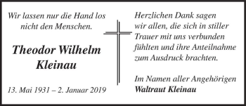 Traueranzeige von Theodor Wilhelm Kleinau  von Magdeburger Volksstimme