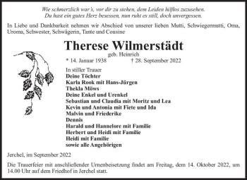 Traueranzeige von Therese Wilmerstädt (geb. Heinrich)  von Magdeburger Volksstimme