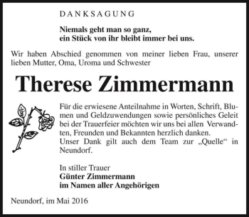 Traueranzeige von Therese Zimmermann  von Magdeburger Volksstimme