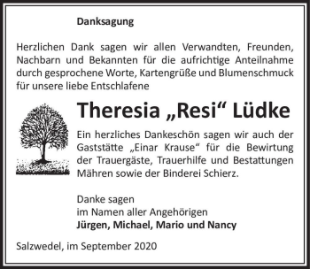 Traueranzeige von Theresia 