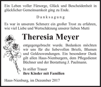Traueranzeige von Theresia Meyer  von Magdeburger Volksstimme