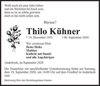 Traueranzeige von Thielo Kühner  von Magdeburger Volksstimme