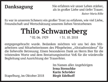 Traueranzeige von Thilo Schwaneberg  von Magdeburger Volksstimme