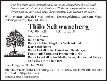 Traueranzeige von Thilo Schwaneberg  von Magdeburger Volksstimme
