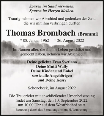 Traueranzeige von Thomas 