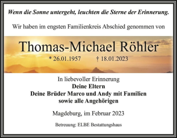 Traueranzeige von Thomas-Michael Röhler  von Magdeburger Volksstimme