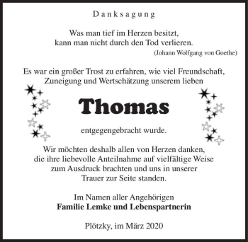 Traueranzeige von Thomas  von Magdeburger Volksstimme