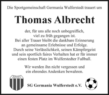 Traueranzeige von Thomas Albrecht  von Magdeburger Volksstimme